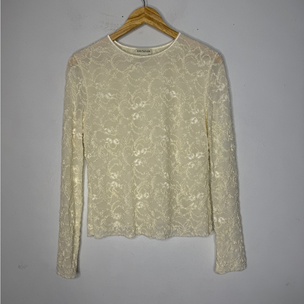 Vintage Ann Taylor Long Sleeve Lace Cream Top Large
